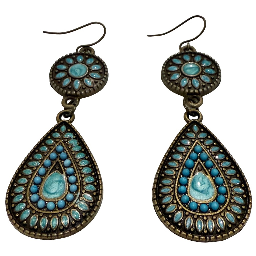 Vintage 90s Turquoise Enamel Dangle Drop Earrings